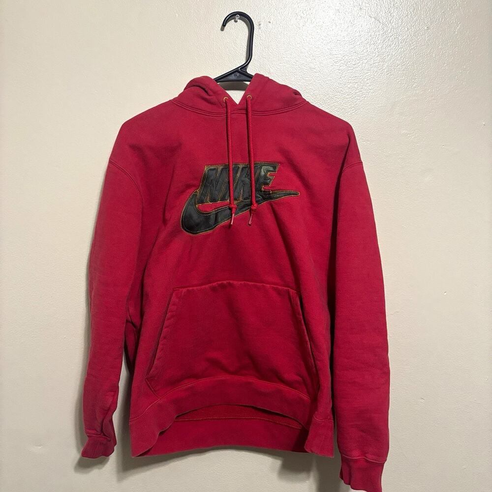 Supreme Nike Leather Applique Hooded Sweatshirt Mens Medium Red FW19 Fleece